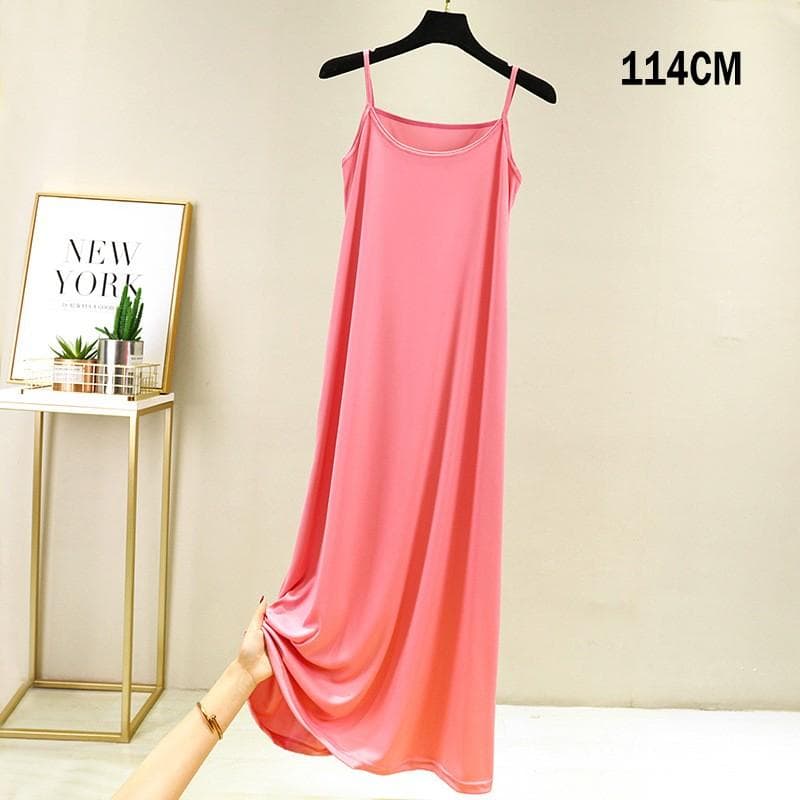 Summer Women Nightdress Spaghetti Strap Satin O Neck Loose underskirt Ladies Basic Sleepwear Casual Slip dress M