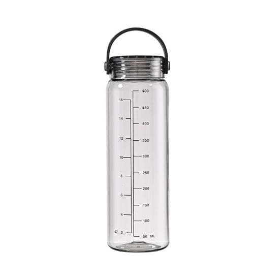 500ML Water Bottle with Scale Portable Handle Large Capacity Leak-proof Men Women Travel Gym Workout Sports Clear Drinking Handy Cup 500ML black