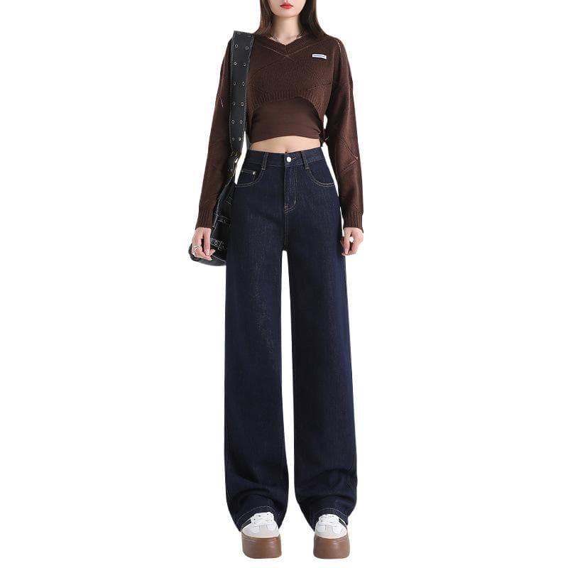Wide-leg Jeans for Women In Autumn Loose High Waist Drooping Floor Pants for Women In Autumn Slimming Wide-leg Trousers for Women In Autumn Winter XXL