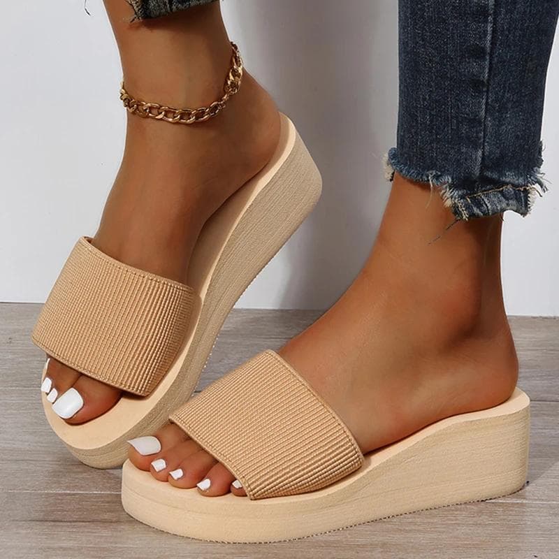 Knitted Wedges Slippers for Women 2023 Summer Chunky Platform Wedge Heels Sandals Woman Light Thick Sole Beach Shoes Mujer 36 beige