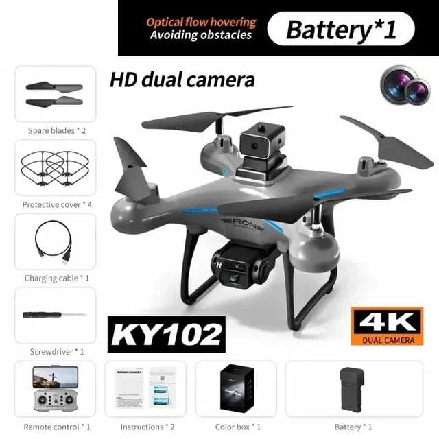 KY102 Drone HD Dual-Camera Aerial Photography 360 Obstacle Avoidance WIFI FPV Optical Flow Four-Axis RC Aircraft Kids Toys Gift Dual camera 4K
