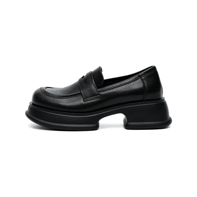 Spring and Summer Platform Women's Shoes Heightened Loafers British Small Leather Shoes Block Heeled Loafers Casual Versatile Single Shoes One Pedal 40 black