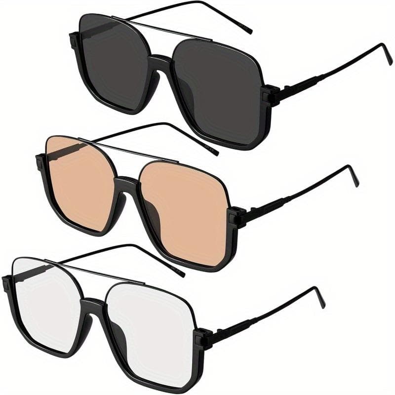 1 3 Pieces Retro Oversized Pilot Sunglasses Unisex Men Women Trendy Fashion Glasses