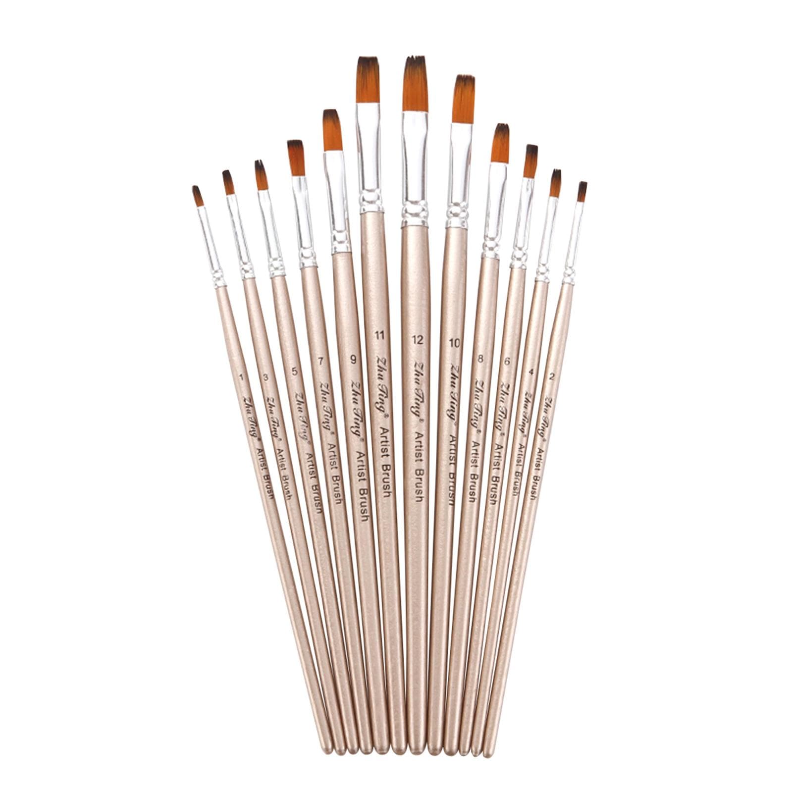 12pcs Paint Brushes Set Kit Flat Shader Tip Brushes with Nylon Hair for Artist Acrylic Aquarelle Flat Shader rose gold