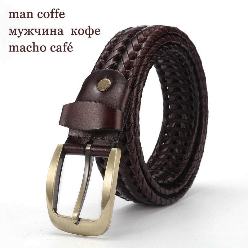 Woven belt genuine leather women's straps man belts Wide girdle Male cow skin vintage fashion brand 95CM coffee