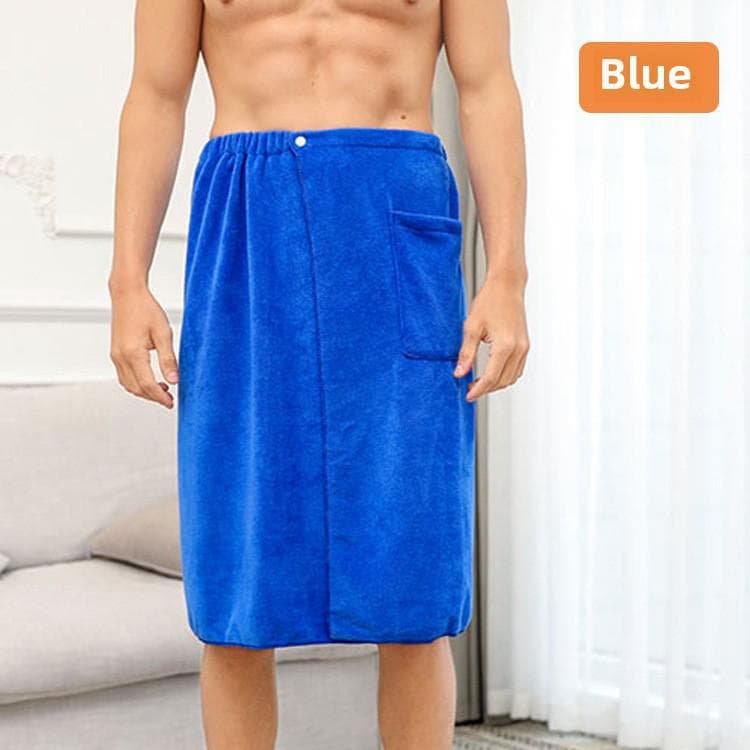 Men's Microfiber Quick-Dry Bath Skirt - Soft, Absorbent, Wearable Towel with Buckle 70*140 blue