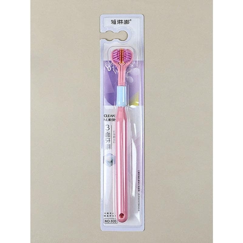 1pc 3-Sided 45 Degree Triangle Toothbrush, 3X Deep Cleaning Oral Care Toothbrush With Tongue Scraper Pink multicolour