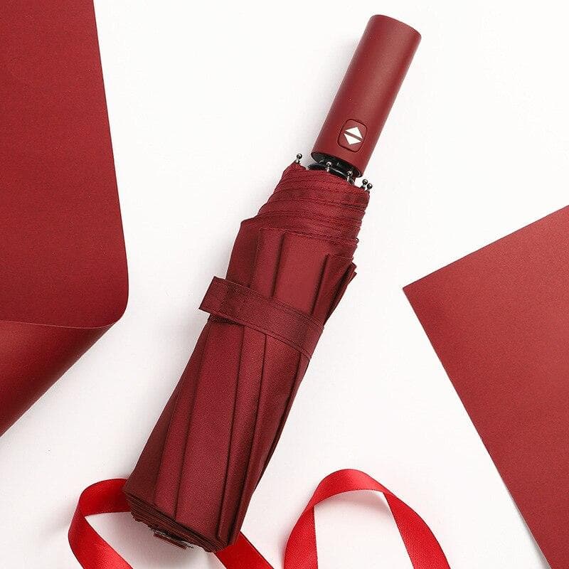 Windproof Double Layer Resistant Umbrella Fully Automatic Rain Men Women Luxury Business Male Large Umbrellas Parasol wine red