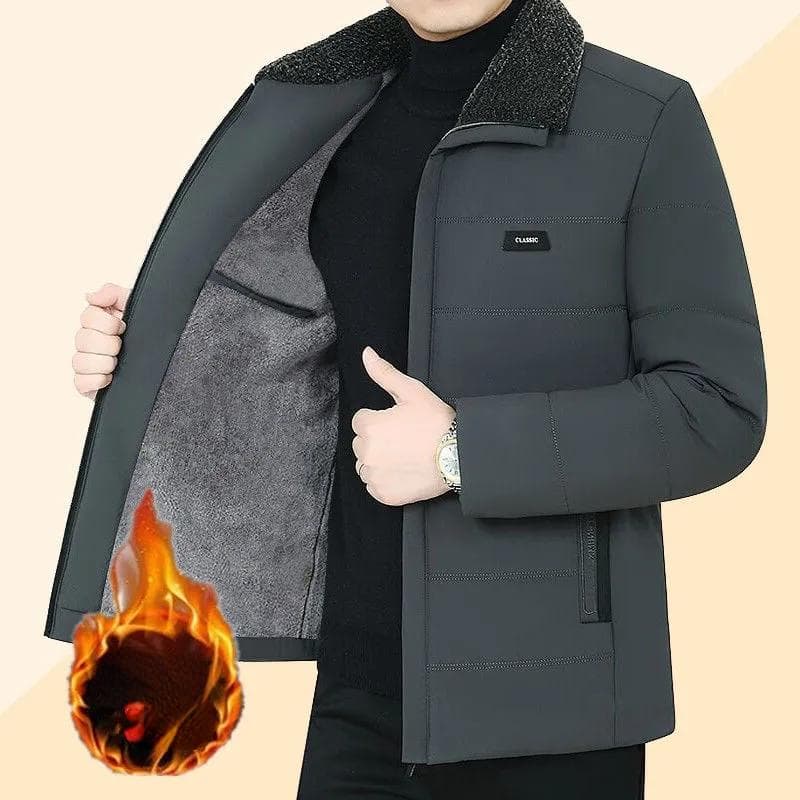 Waterproof Fur Collar Jacket Men Winter Thick Warm Coat Cashmere Padded Jacket Casual Parkas L grey