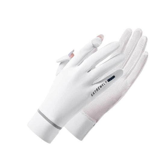 1 Pair Sun Protection Gloves Wear Resistant Super Soft Breathable UV-proof Outdoor Riding Full Finger Gloves Sports Supplies white