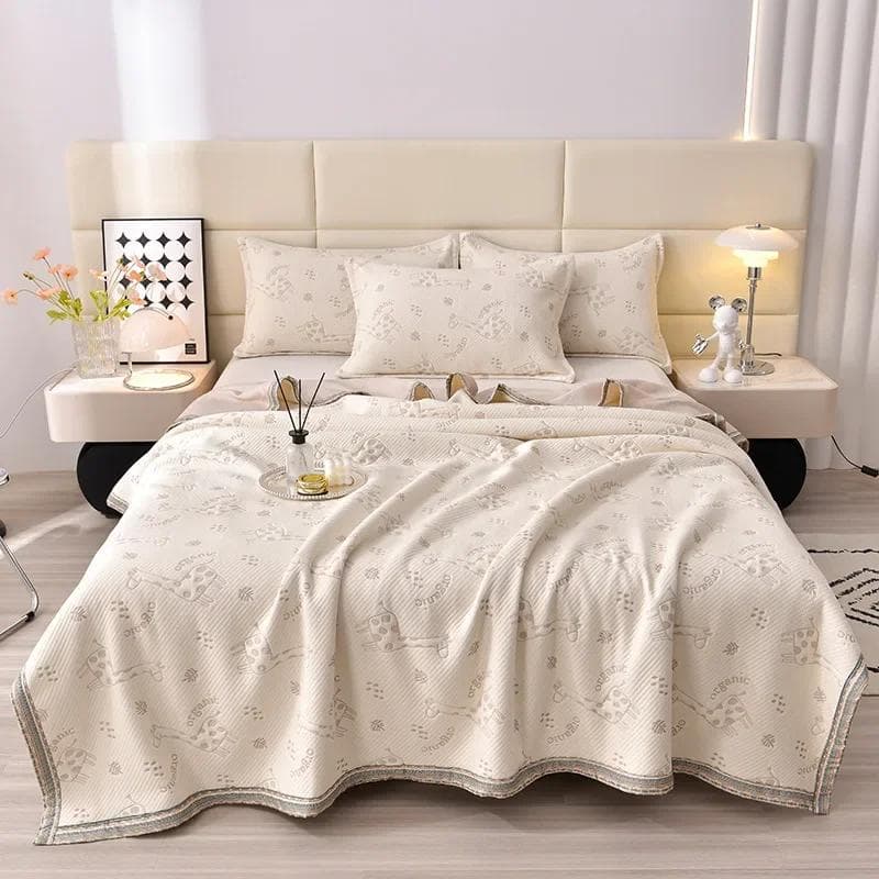 High Quality Embroidered Summer Cooling Blanket  Hight End Knitted Cotton Queen Quilt Quilted Wormwood Fiber Thin Comforter Cool 100x200cm 1pcs