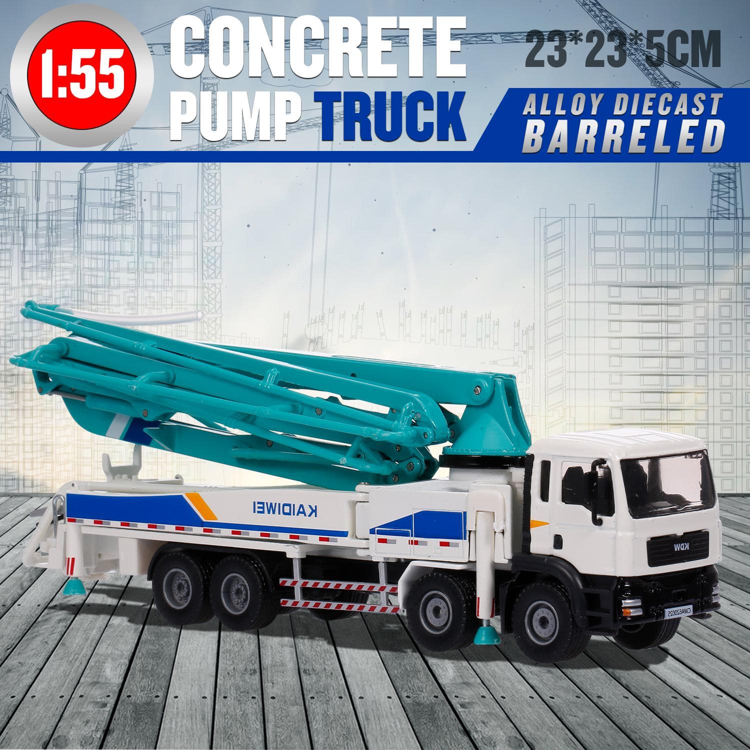 1:55 Alloy Car Truck Model Concrete Pump Truck Adult Metal Ornaments white
