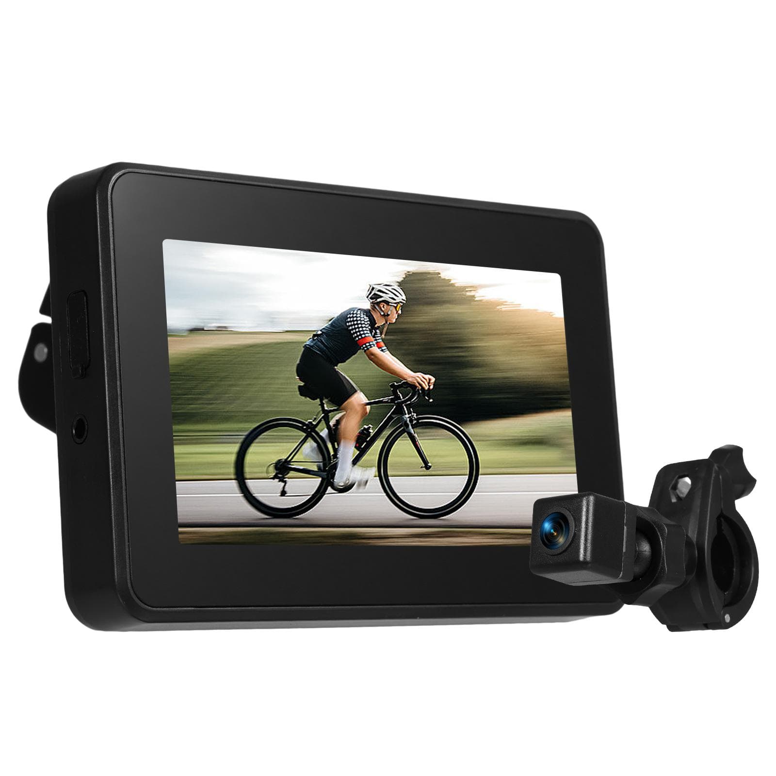 Handlebar Bike Mirror, Bicycle Rear View Camera with 4.3 Screen Night Vision Function 150 degrees Wide black