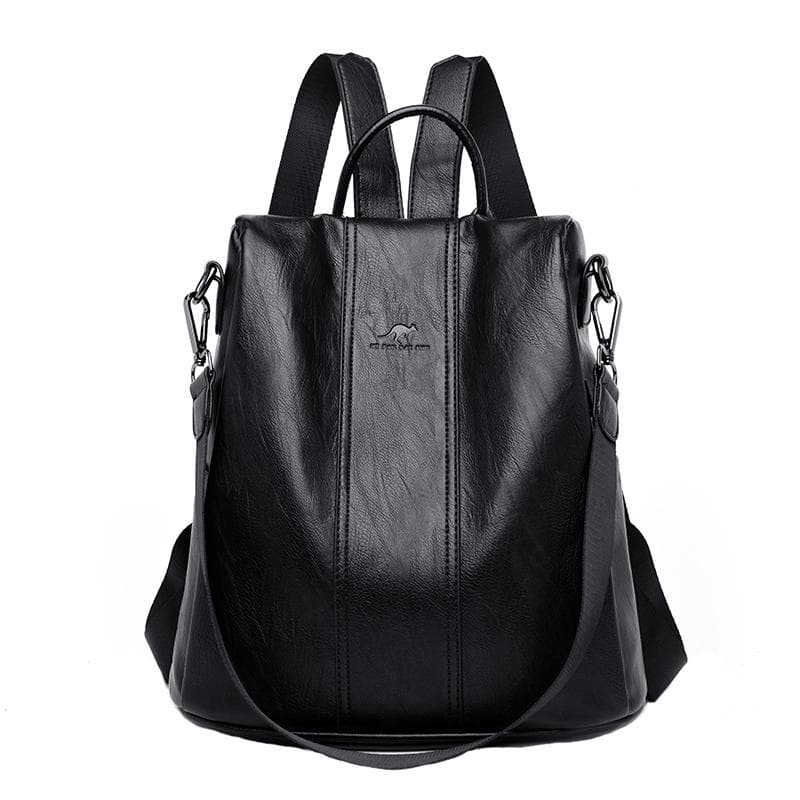 Anti-theft leather backpack women vintage shoulder bag ladies high capacity travel backpack school bags girls black