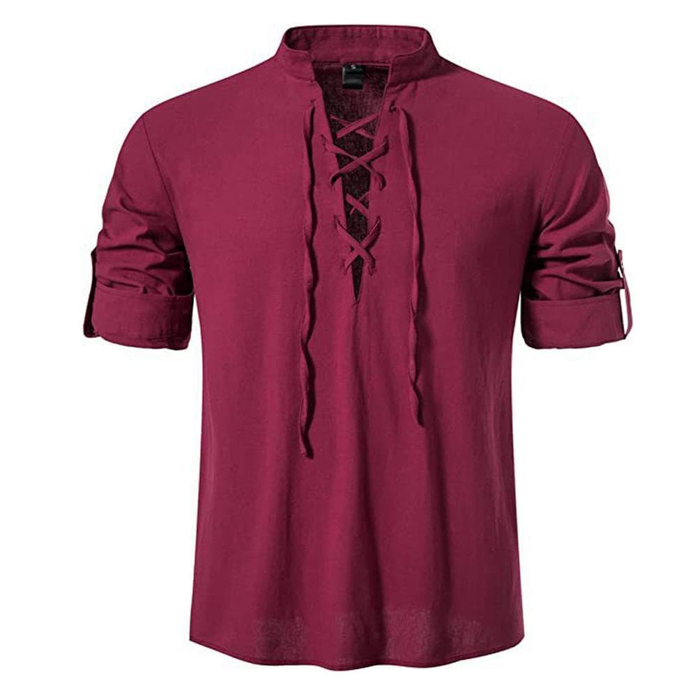 Mens Pirate Shirt Viking Retro Renaissance Medieval Gothic Victorian Halloween Costume Casual Cotton Linen Lace Up Hippie Shirts M