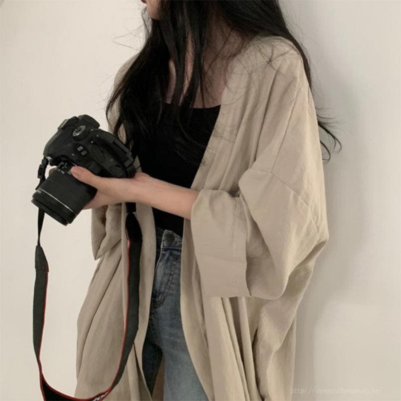 Summer Korean Style Loose Long-sleeved Cardigan Jacket Women's Shirt Women's Solid Color Thin Windbreaker Sun Protection Clothes Women One size