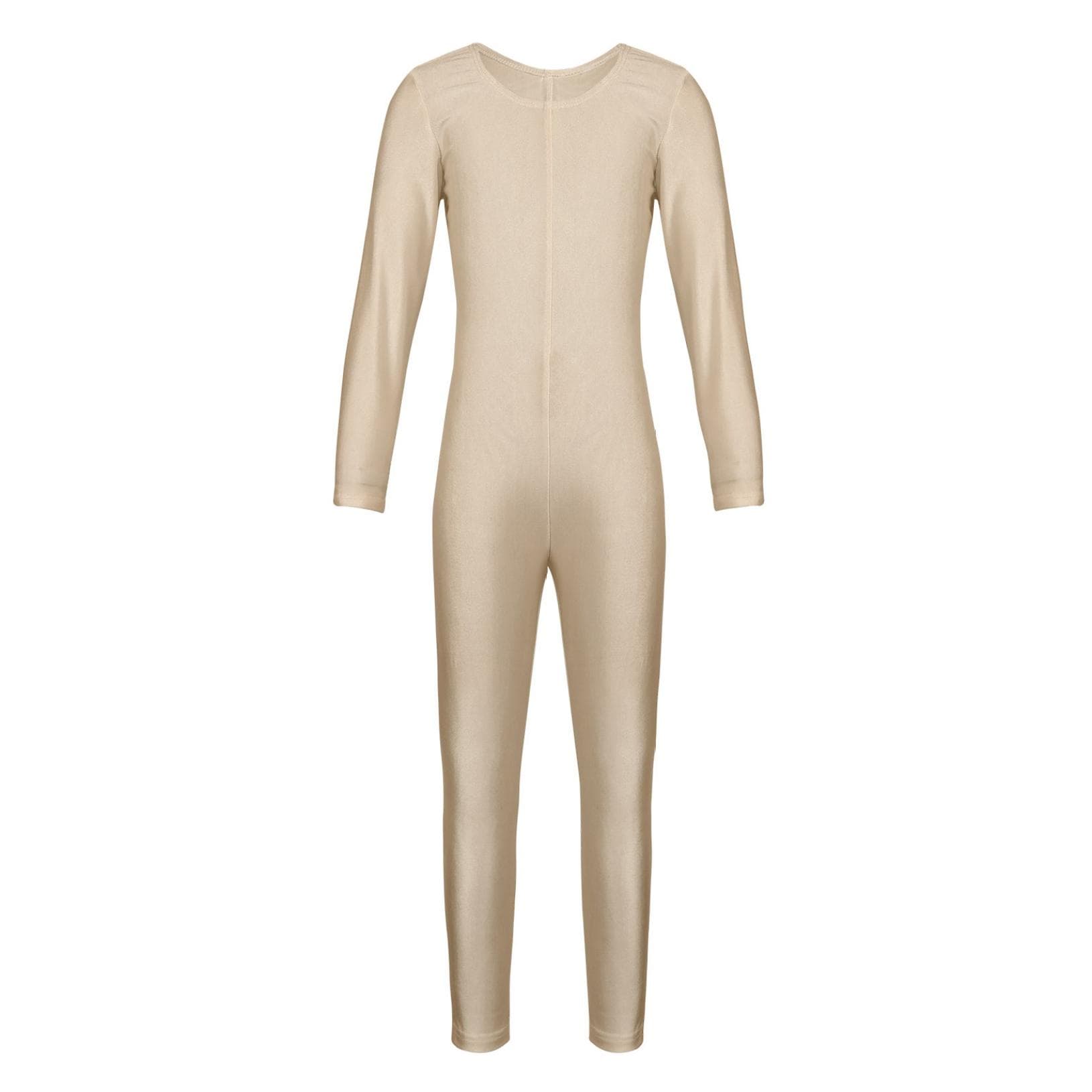 Kids Girls Long Sleeve Ballet Dance Gymnastics Leotard Jumpsuit Unitard Solid Color Zipper Stretchy Bodysuit 3-4 Years nude