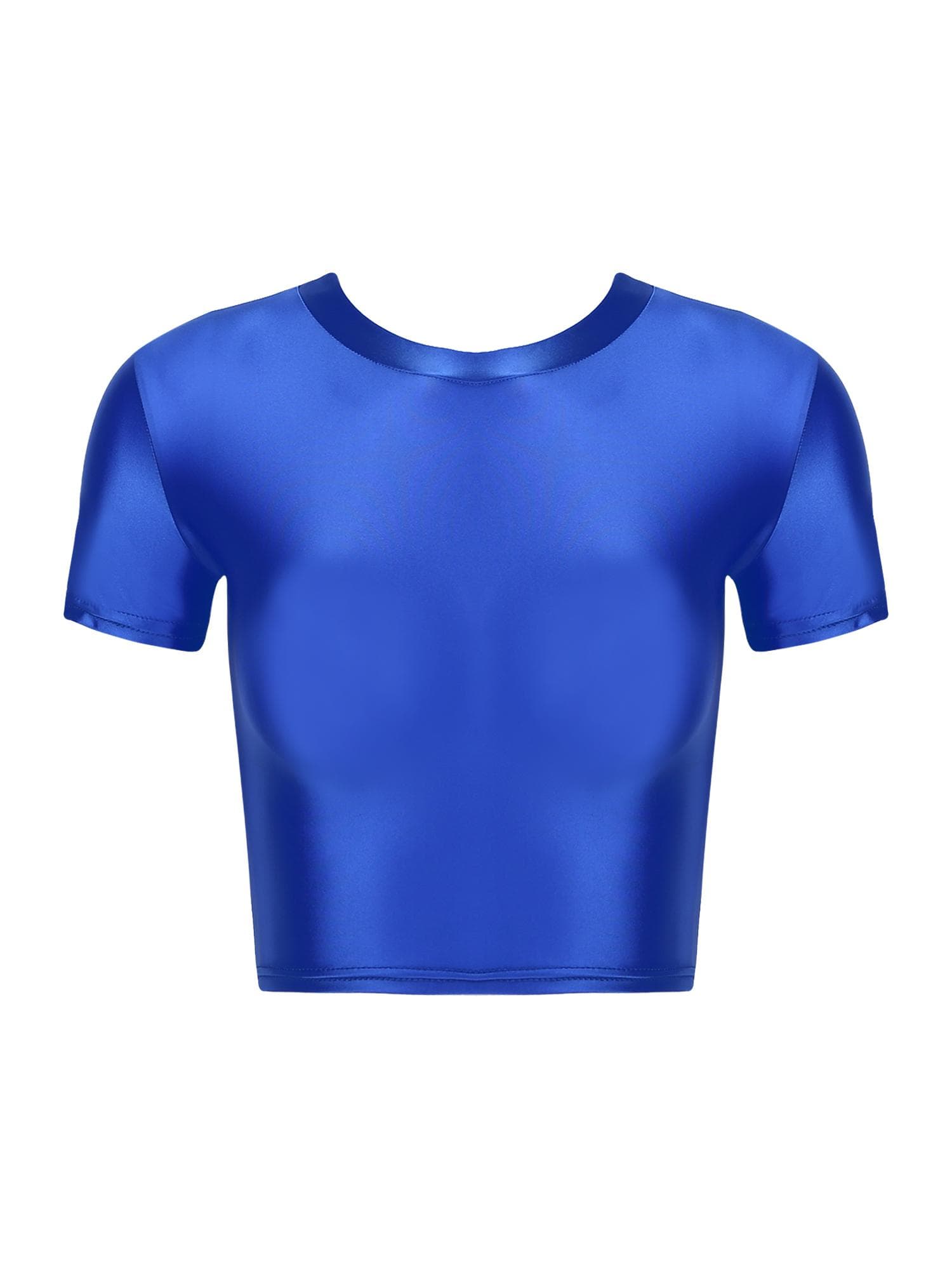 Womens Slim Fit Crop Top Short Sleeve Round Neck Stretchy Sportswear Top L blue
