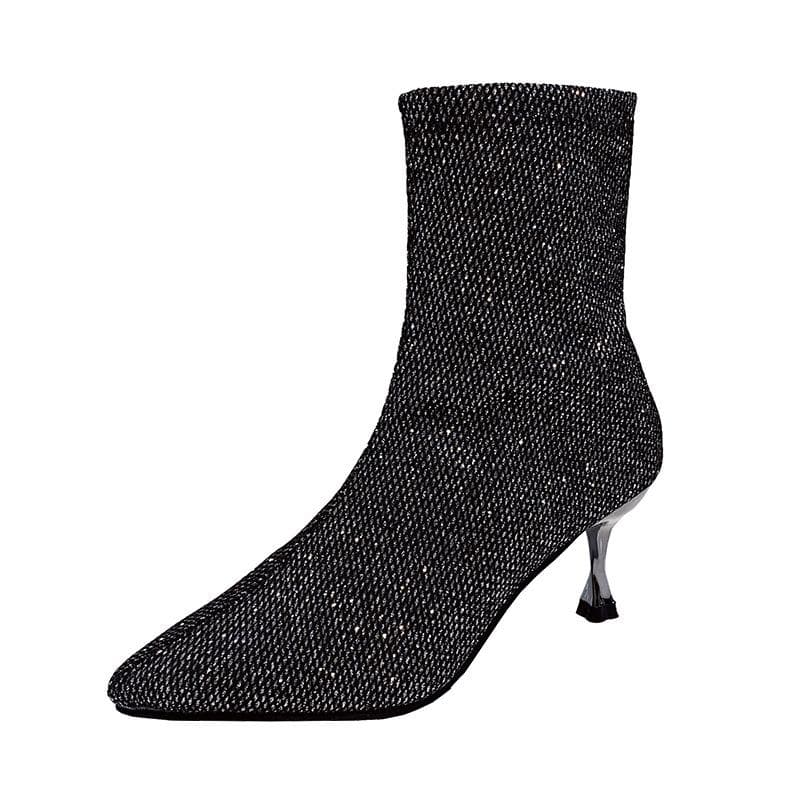 Women's Stiletto High Heel Boots Pointed Toe Stretch Fabric Ankle Boots,Solid Color Fashion Boots Plus Size,Comfortable Chic Dress Boots for Women 37