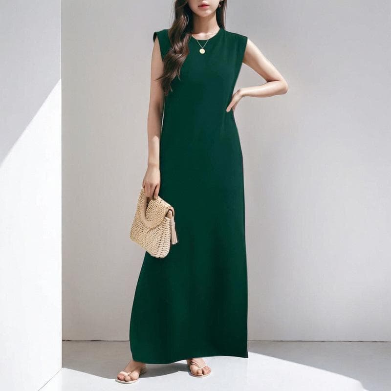 Spring New Casual Loose French Temperament Elegant Sleeveless Thin Dress 3XL dark green