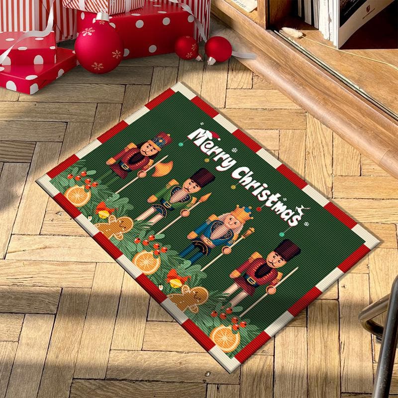 Nutcracker Christmas Crystal Velvet Floor Mat Indoor Outdoor Area Carpet Happy Holidays Welcome Doormat Home Decor 40X60CM