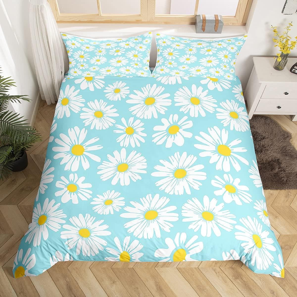 Lavender Duvet Cover Set, Daisies Color Decorative 3 Piece Bedding Set with 2 Pillow Shams, Full Queen King Size, for Kids Girls EU single(135x200cm)