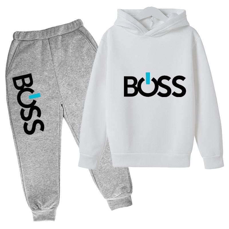 Autumn and winter children's pullover with plush hooded letters printed casual children's hoodie set 150