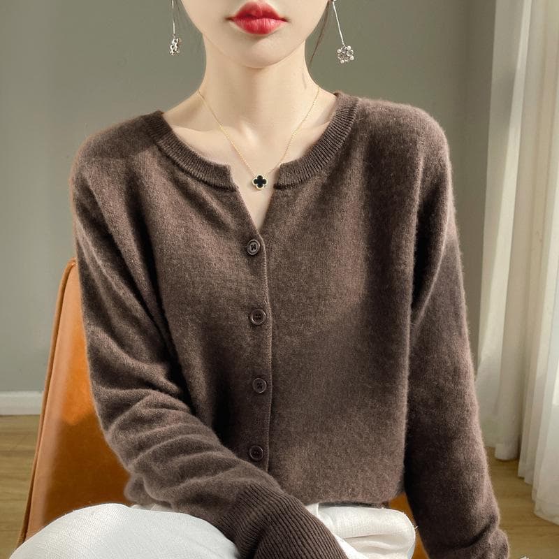 2024 V-Neck Cashmere Cardigan: Women's Versatile Long Sleeve Sweater for Spring, Autumn & Winter M