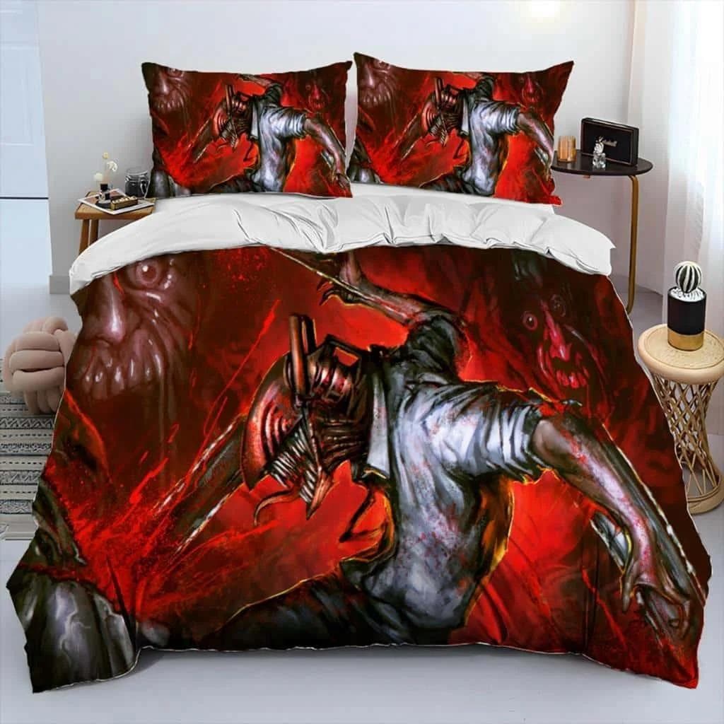 3D Anime Chainsaw Man Denji Cartoon Comforter Bedding Set,Duvet Cover Bed Set Quilt Cover Pillowcase,king Queen Size Bedding Set 70x133cm 2pcs