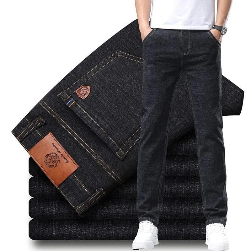 Fashion Men Stretch Loose Straight Jeans Casual Elastic Slim Fit Denim Pants Male Business Trousers Large Size 28 40 31