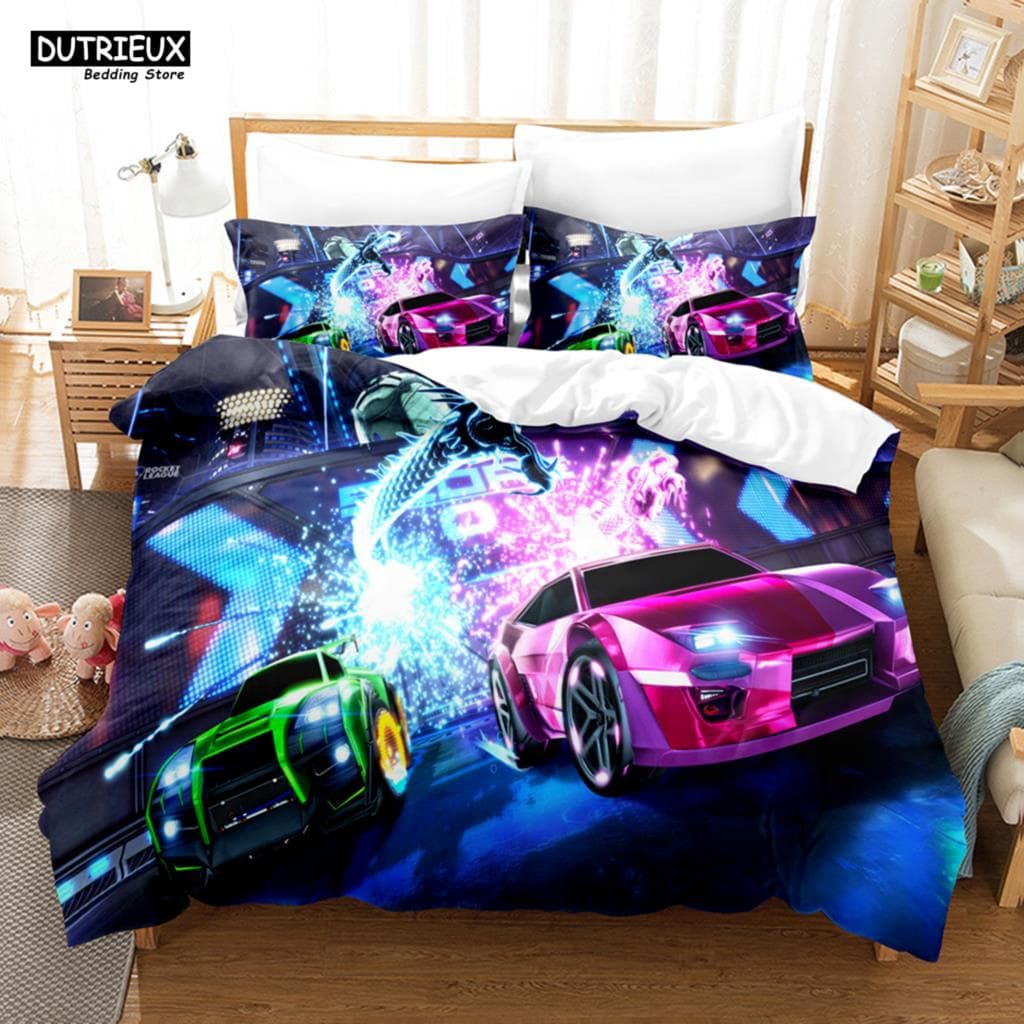 Rocket League Single Bedding Set America Car Gaming Bed Linen Boys Teens Double Twin Queen King Size Duvet Cover With Pillowcase EU SK(260x220cm)