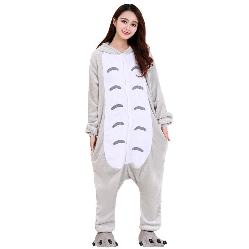 Men's and Women's Autumn Winter Warm Robe Cartoon Animal Onesie Hooded Loungewear Couple's Flannel Homewear XL grey
