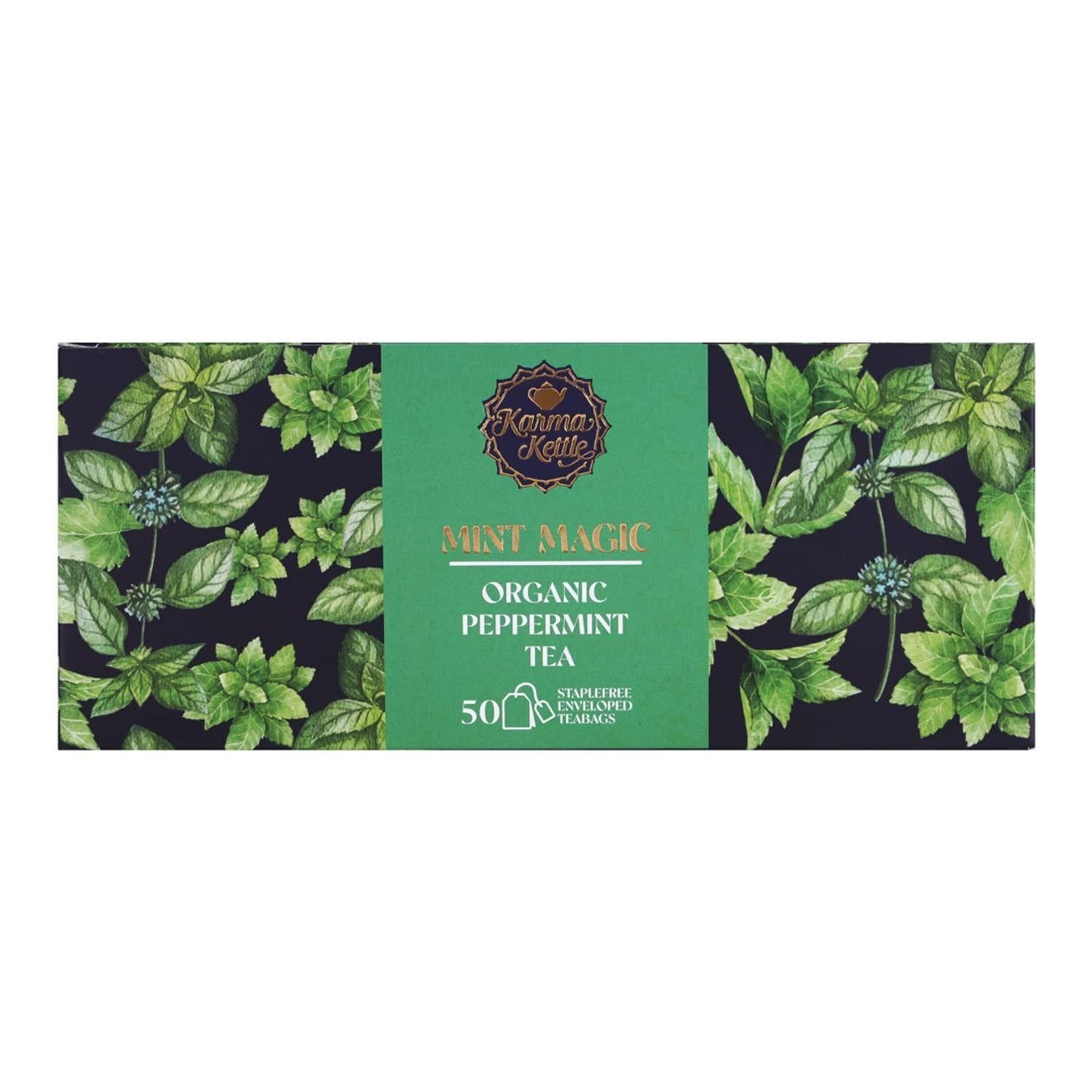 Organic Peppermint Tea (50 pack, 2 g), Mint Magic Tea, Karma Kettle