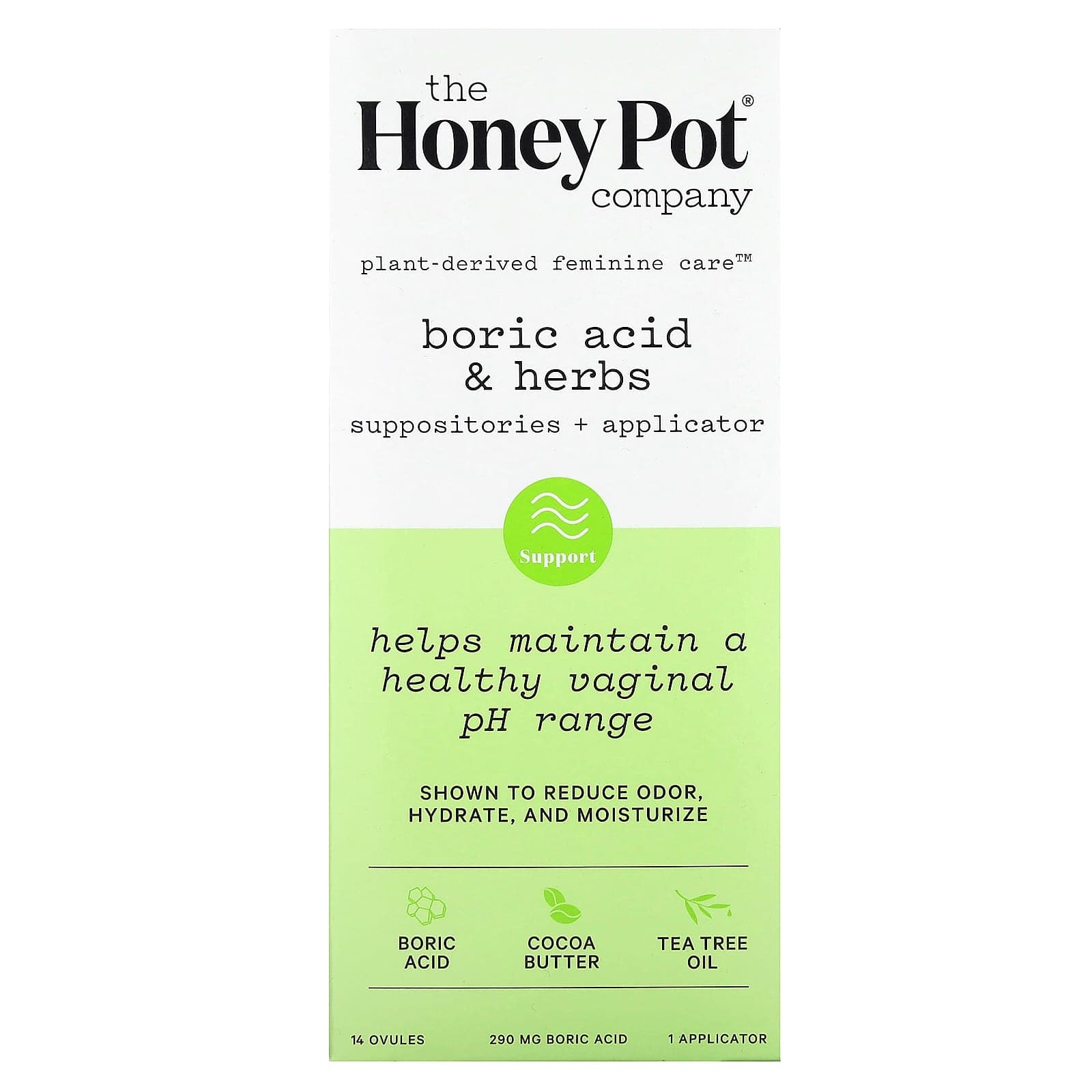 The Honey Pot Company, Boric Acid & Herbs, Suppositories + Applicator, 290 mg, 14 Eggs, 1 Applicator