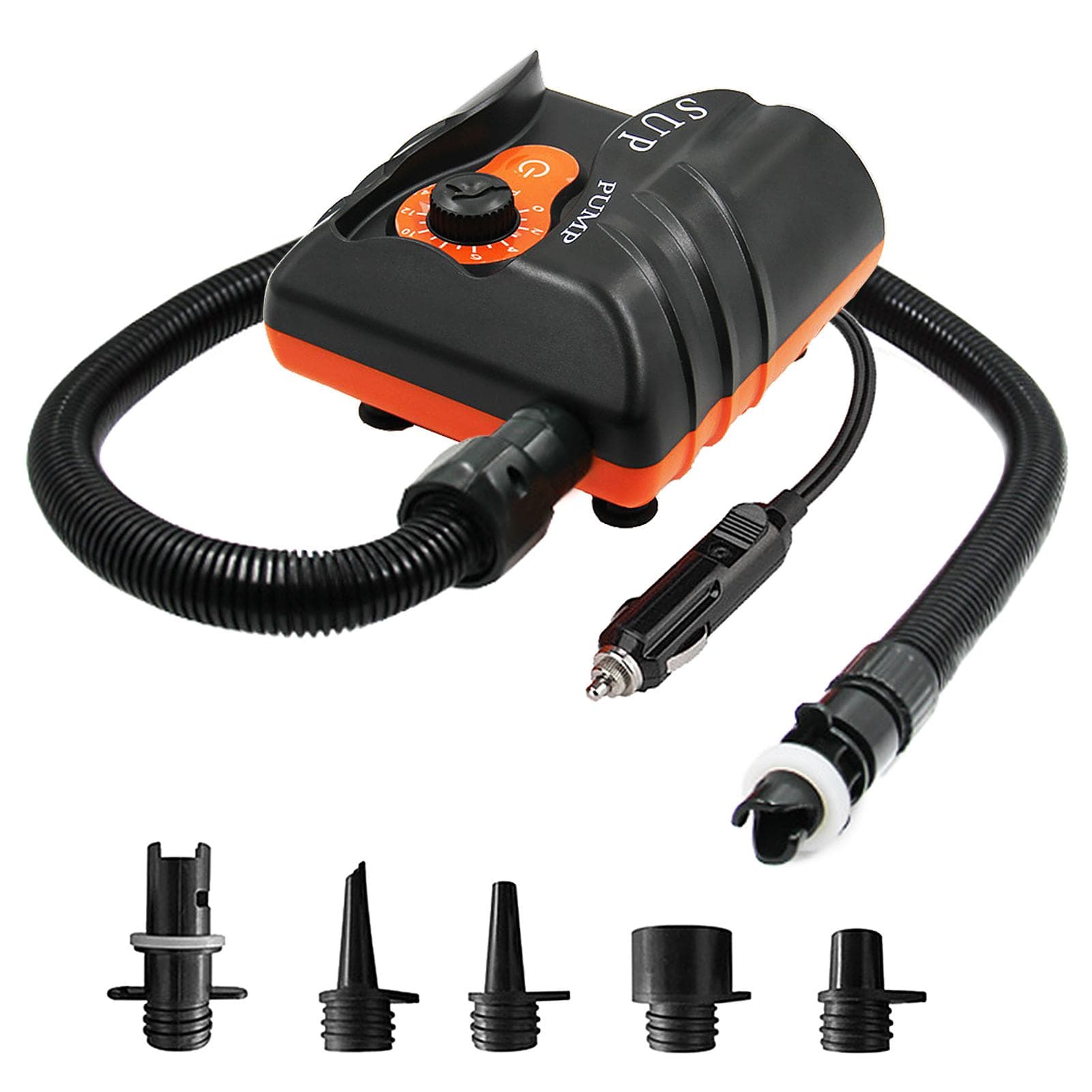 16PSI Electric Inflation Air Pump with 6PCS Nozzles for Inflatable SUP and Boat orange