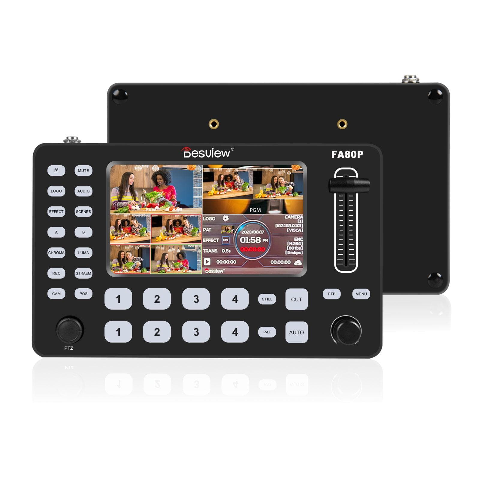 Destview FA80P Multi-Format Video Mixer Switcher with 5-inch LCD Screen Support T-Bar Transfer PTZ US Plug black