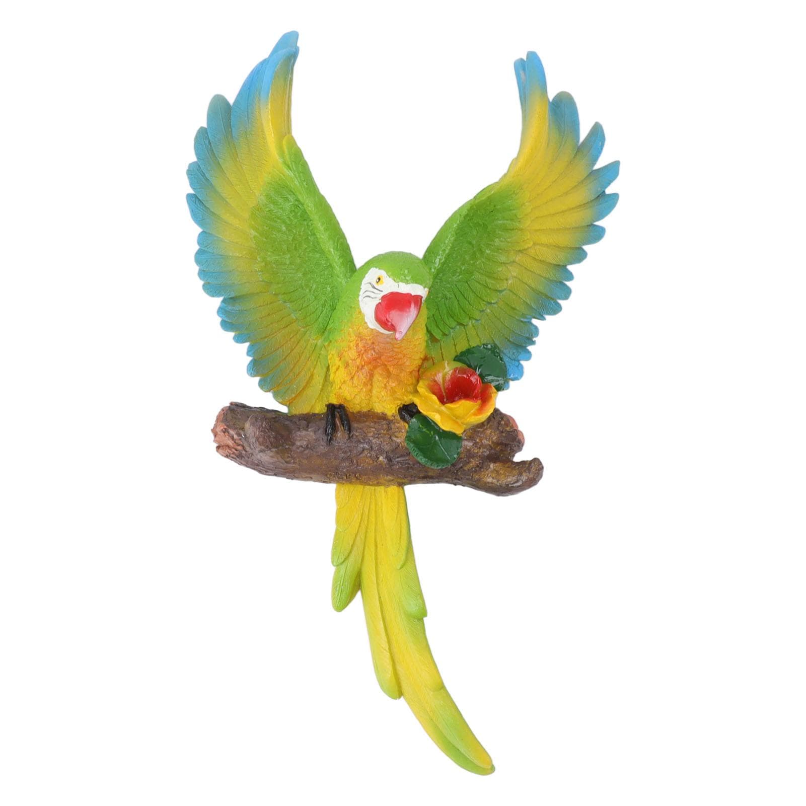 Parrot Wall Decoration Resin Vivid Flapping Hanging Parrot Statue Bird Ornament for Garden Patio green
