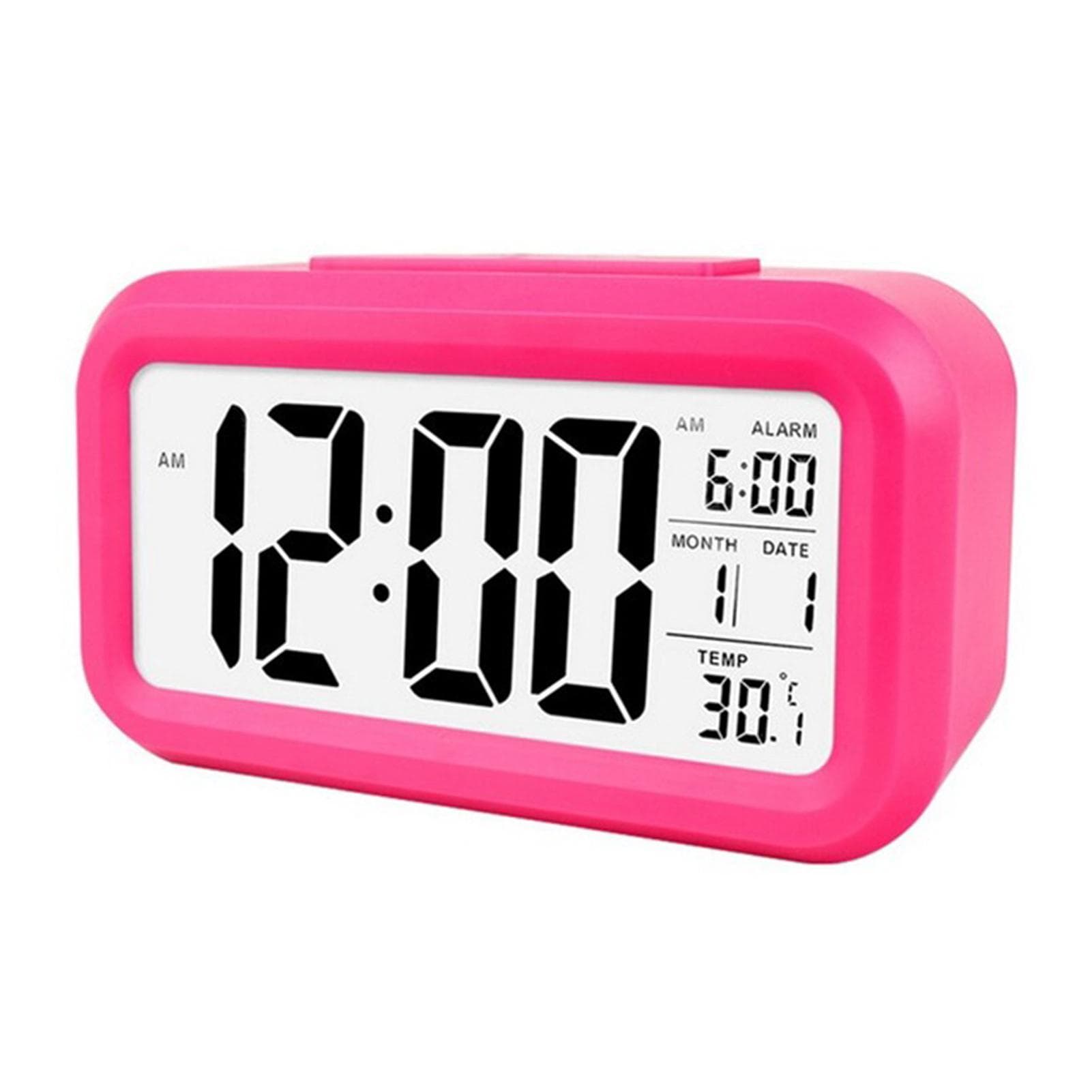 Smart Digital Alarm Clock with Date and Temperature Snooze Button on Top Battery Operated Rectangle rose red