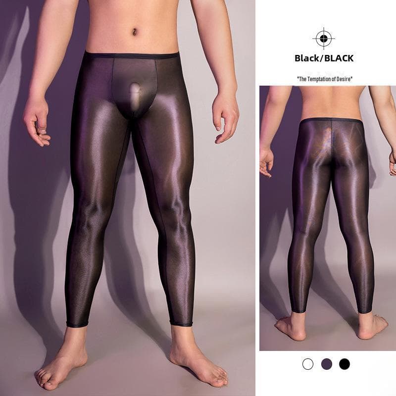 Men's Shiny Tight Leggings - Sexy & Silky Temptation Large size black