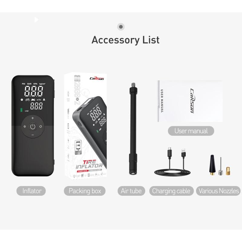 CARSUN Rechargeable Air Pump Tire Inflator Portable Compressor Digital Cordless Car Tyre Inflator For Bicycle Balls one size black