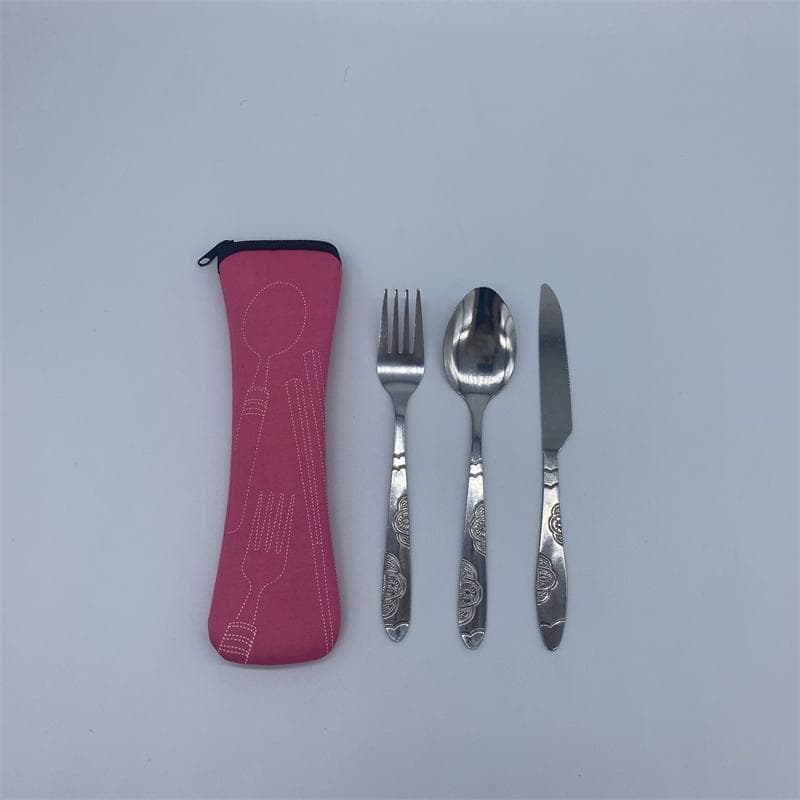 3pcs Set Dinnerware Portable Printed Stainless Steel Spoon Fork Steak Knife Set Travel Cutlery Tableware with Bag