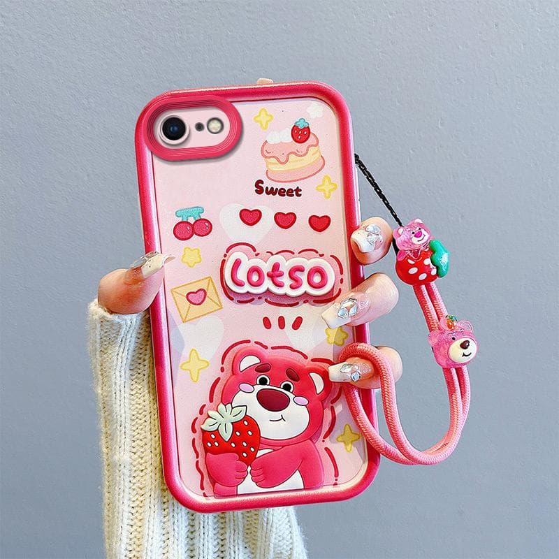 KEYSION Shockproof Case for iPhone SE 2020 2022 with Lanyard Soft Silicone Cute 3D Cartoon Doll Phone Cover for iPhone 8 7 6s Plus for iPhone 7 Plus