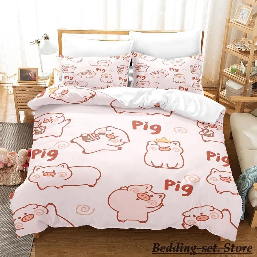 Funny Pig Bedding Set Single Twin Full Queen King Size Bed Set Aldult Kid Bedroom Duvetcover Sets Anime parure de lit Bed AU Single 140x210cm
