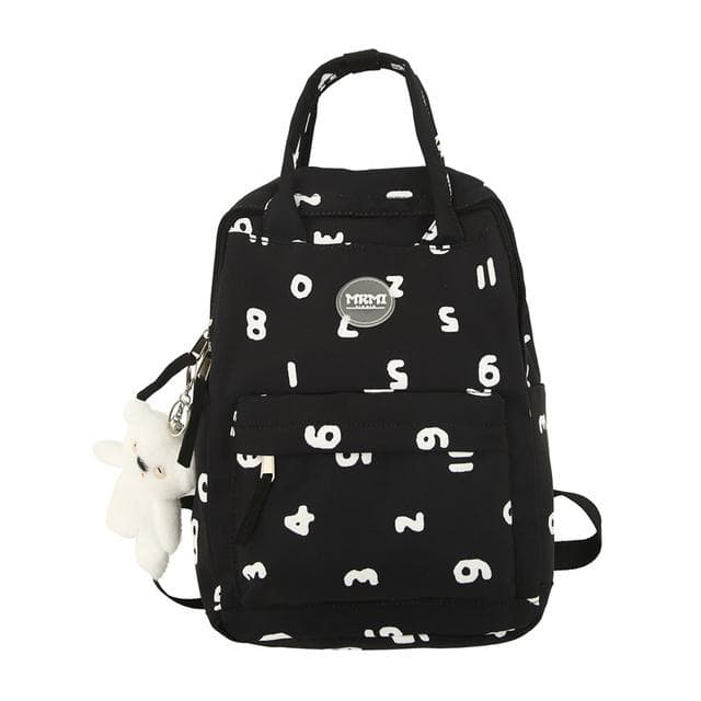 Letter Printing Women Nylon Waterproof Laptop Book Bags Girl Cute Travel School Bag Lady Fashion Female College Backpack Leisure With bear doll black