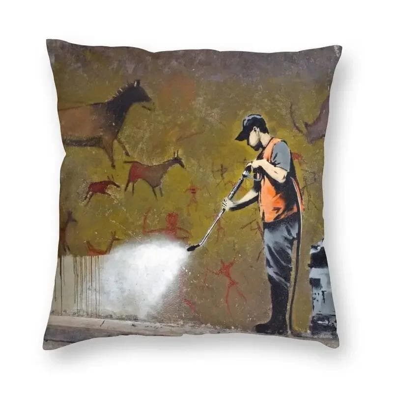 Banksy Uncovering Graffiti Pillow Cover Home Decor Cushion Sofa Street Art Cushion Cover Throw Pillow for Car Decorative Cushoin 50x50cm