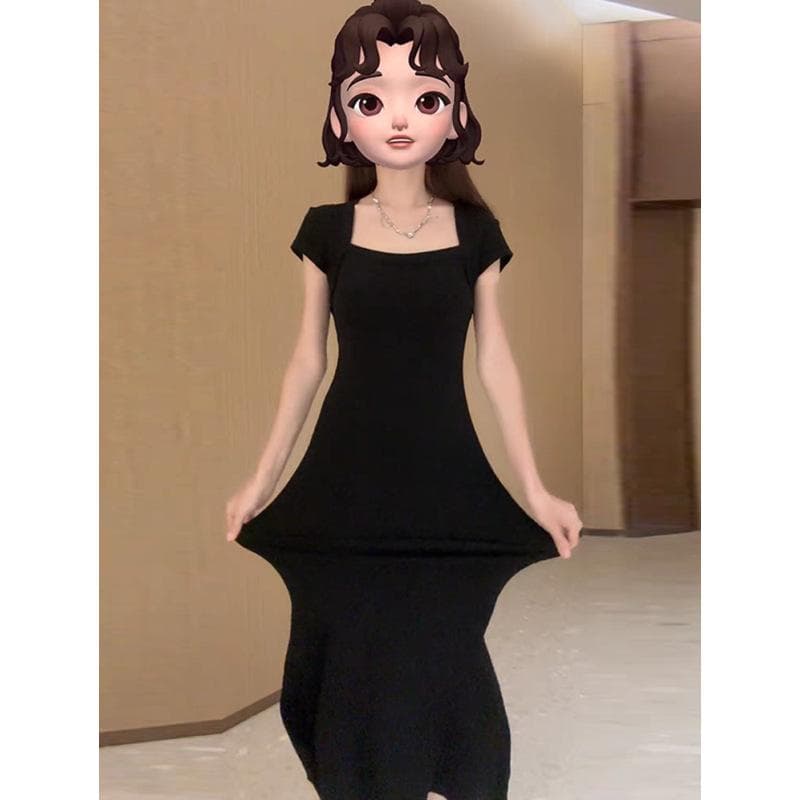 Black fishtail skirt long skirt summer new women's stepmother hip-packing dress with sexy slim fit XXL black