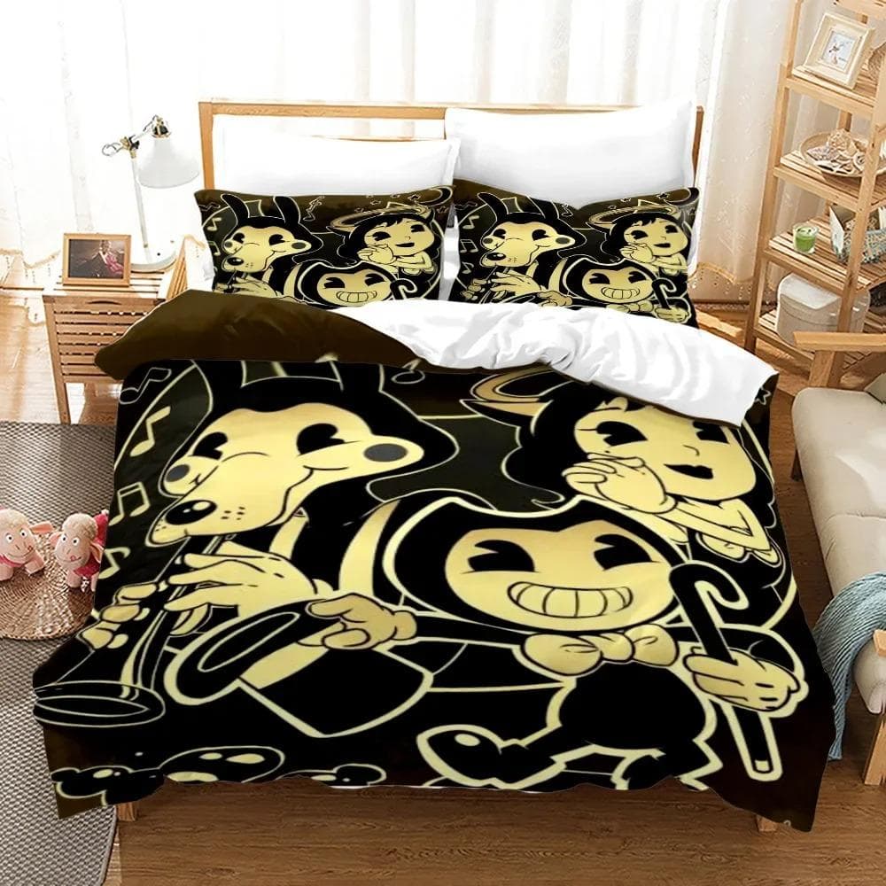 New Anime Bendy & Ink Machin Bedding Set Single Twin Full Queen King Size Bed Set Adult Kid Bedroom Duvetcover Set Home Textile AU Single 140x210cm