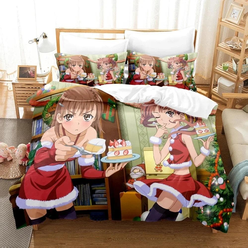 Anime Certain Scientific Railgun Misaka Mikoto Bedding Set Boys Girls Twin Queen Size Duvet Cover Pillowcase Bed Kids Adult 70x133cm 2pcs