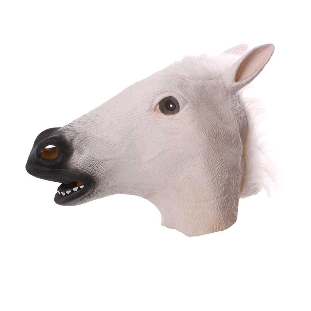 Novelty Rubber Animal Mane Horse Head Mask Head Halloween Masquerade Cosplay Mask Party Costume Prop white