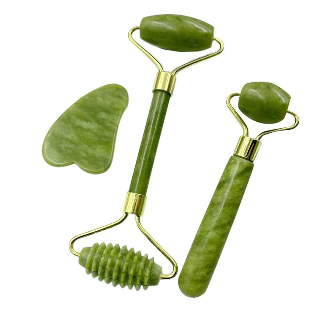 Jade Rollers & Face Scrapers Jade Stone Set for Facial Skin Care Anti-aging Face Eye Neck Beauty green